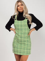 Woven Knit Checked Pinafore Dress