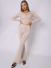 Slinky Draped Cowl Neck Crop Top & Hosen Co-ordte