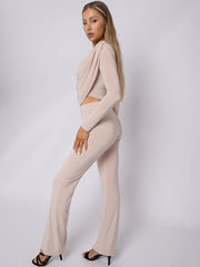 Slinky Draped Cowl Neck Crop Top & Hosen Co-ordte