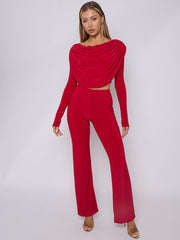 Slinky Draped Cowl Neck Crop Top & Hosen Co-ordte