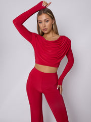 Slinky Draped Cowl Neck Crop Top & Hosen Co-ordte