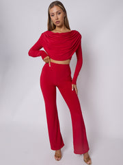 Slinky Draped Cowl Neck Crop Top & Hosen Co-ordte