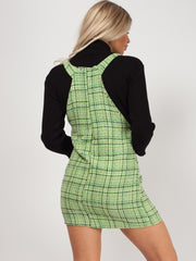 Woven Knit Checked Pinafore Dress