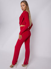 Slinky Draped Cowl Neck Crop Top & Hosen Co-ordte