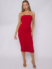Slinky Ruched Bandeau Bodycon Dress