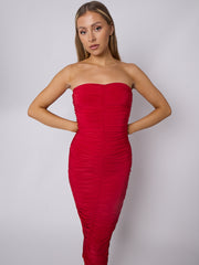Slinky Ruched Bandeau Bodycon Dress