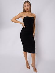Slinky Ruched Bandeau Bodycon Dress