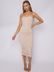 Slinky Ruched Bandeau Bodycon Dress