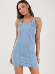 Buckle Strap Mini Denim Dress