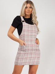 Woven Knit Checked Pinafore Dress