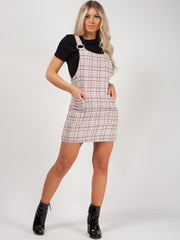 Woven Knit Checked Pinafore Dress