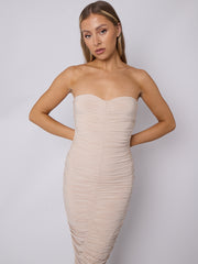 Slinky Ruched Bandeau Bodycon Dress