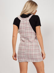 Woven Knit Checked Pinafore Dress