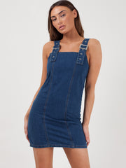 Buckle Strap Mini Denim Dress