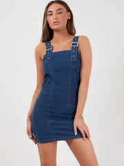 Buckle Strap Mini Denim Dress