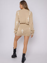 Crucifix Detail Knitted Crop Top & Mini Skirt Co-ord