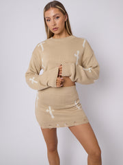 Crucifix Detail Knitted Crop Top & Mini Skirt Co-ord