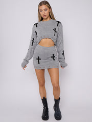 Crucifix Detail Knitted Crop Top & Mini Skirt Co-ord