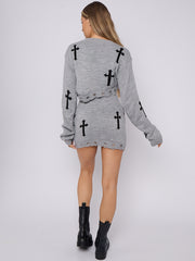 Crucifix Detail Knitted Crop Top & Mini Skirt Co-ord
