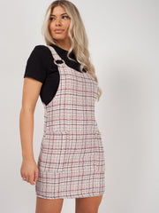 Woven Knit Checked Pinafore Dress