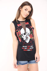 Mesh Insert Skull Print Vest Top