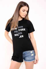 London New York Print Hi-Lo Top