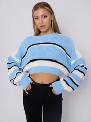 Colour Block Oversized Cropped Knitted Jumper