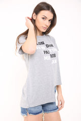 London New York Print Hi-Lo Top