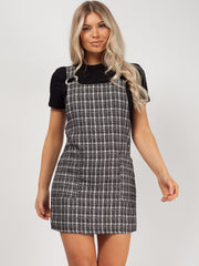 Woven Knit Checked Pinafore Dress
