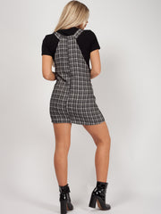 Woven Knit Checked Pinafore Dress