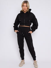 Cropped Ruched Sleeve Hoodie & Jogger Co-ord