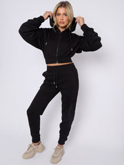 Cropped Ruched Sleeve Hoodie & Jogger Co-ord