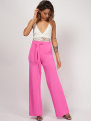 Slinky Tie Detail Wide Leg Trousers