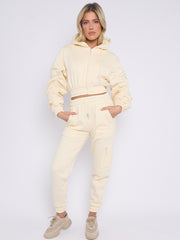 Cropped Ruched Sleeve Hoodie & Jogger Co-ord