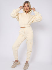Cropped Ruched Sleeve Hoodie & Jogger Co-ord