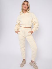 Cropped Ruched Sleeve Hoodie & Jogger Co-ord