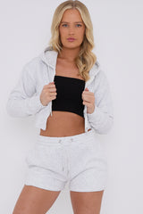 Cropped Zip Up Hoodie & Shorts Fleece Co-ord