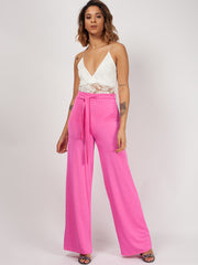 Slinky Tie Detail Wide Leg Trousers