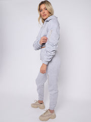 Cropped Ruched Sleeve Hoodie & Jogger Co-ord