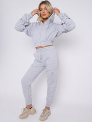 Cropped Ruched Sleeve Hoodie & Jogger Co-ord