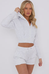 Cropped Zip Up Hoodie & Shorts Fleece Co-ord