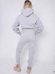 Cropped Ruched Sleeve Hoodie & Jogger Co-ord