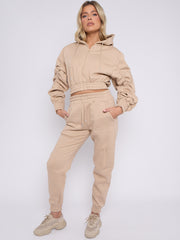 Cropped Ruched Sleeve Hoodie & Jogger Co-ord