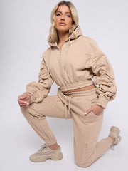 Cropped Ruched Sleeve Hoodie & Jogger Co-ord