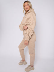 Cropped Ruched Sleeve Hoodie & Jogger Co-ord