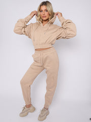 Cropped Ruched Sleeve Hoodie & Jogger Co-ord
