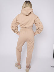 Cropped Ruched Sleeve Hoodie & Jogger Co-ord