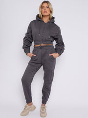 Cropped Ruched Sleeve Hoodie & Jogger Co-ord