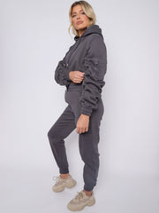 Cropped Ruched Sleeve Hoodie & Jogger Co-ord