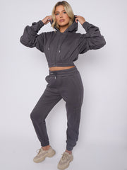 Cropped Ruched Sleeve Hoodie & Jogger Co-ord